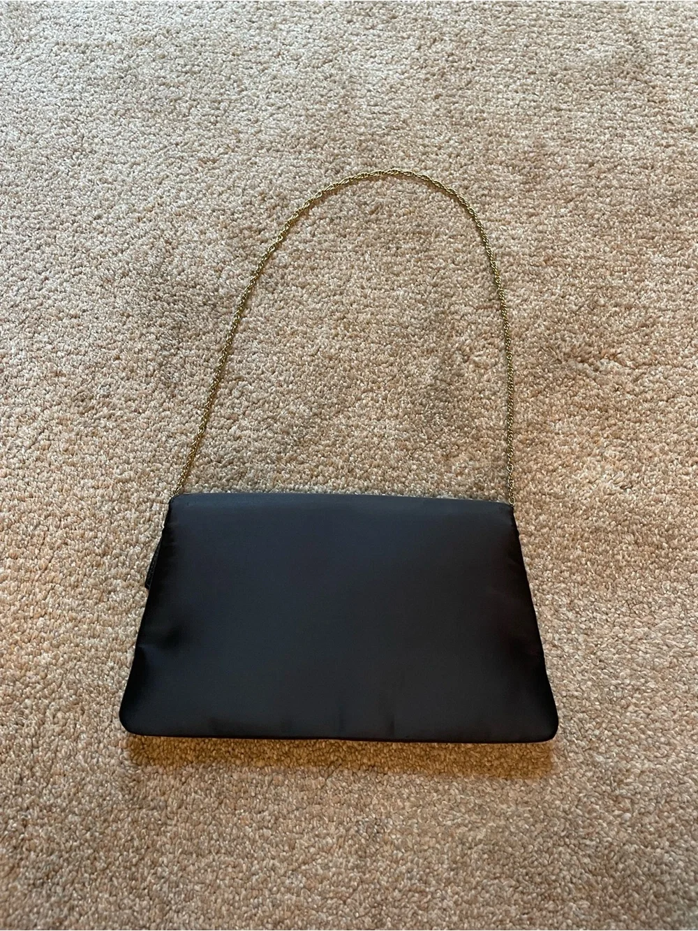VTG 1960’s Miss Lewis Classic Black Satin Chain-Handle Evening Bag Gold Seashell